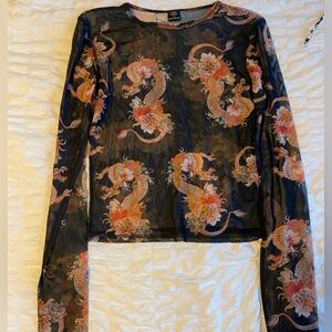 Urban Outfitters Mesh Dragon Longsleeve Top - L